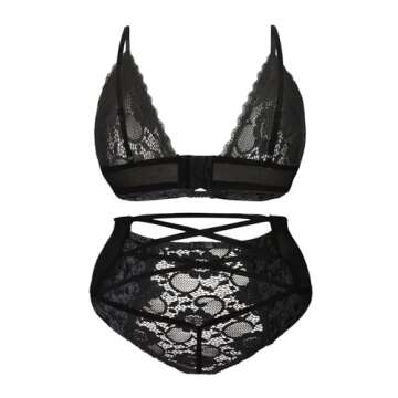 Women Valentines Lingerie Set - Sexy Plus Size Crushed Velvet Mesh Lace Up Exotic Halter Bralette Hi...