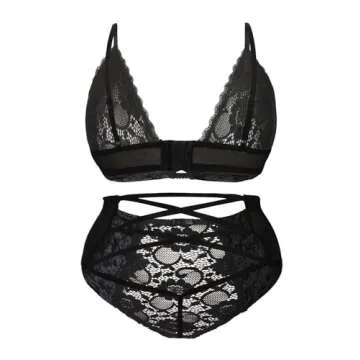 Women Valentines Lingerie Set - Sexy Plus Size Crushed Velvet Mesh Lace Up Exotic Halter Bralette Hi...