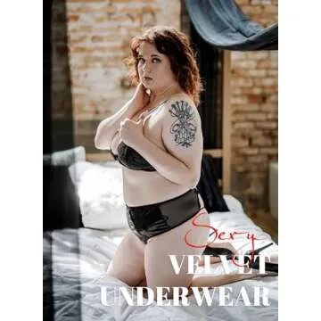 Women Valentines Lingerie Set - Sexy Plus Size Crushed Velvet Mesh Lace Up Exotic Halter Bralette High Waist Panty(Black,2XL,325a)