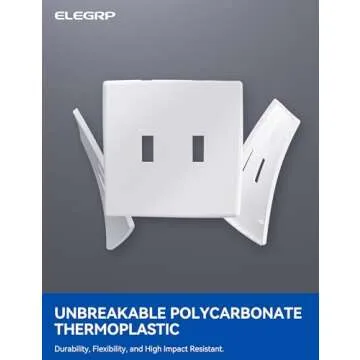 ELEGRP 2-Gang Screwless Toggle Wall Plates, Mid-Size Unbreakable Thermoplastic Faceplate Cover for Toggle Wall Switch & Toggle Dimmer Switch, UL Listed (5 Pack, Matte White)