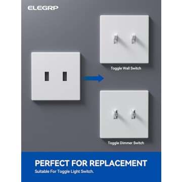 ELEGRP 2-Gang Screwless Toggle Wall Plates, Mid-Size Unbreakable Thermoplastic Faceplate Cover for Toggle Wall Switch & Toggle Dimmer Switch, UL Listed (5 Pack, Matte White)