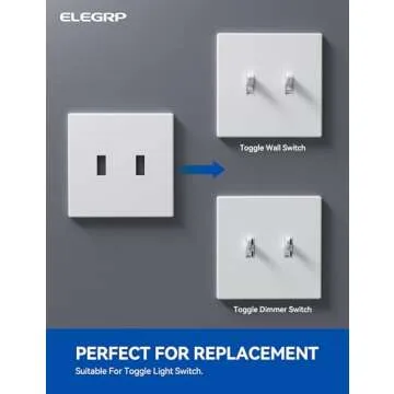 ELEGRP 2-Gang Screwless Toggle Wall Plates, Mid-Size Unbreakable Thermoplastic Faceplate Cover for Toggle Wall Switch & Toggle Dimmer Switch, UL Listed (5 Pack, Matte White)