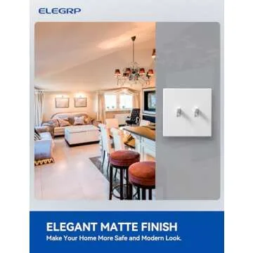 ELEGRP 2-Gang Screwless Toggle Wall Plates, Mid-Size Unbreakable Thermoplastic Faceplate Cover for Toggle Wall Switch & Toggle Dimmer Switch, UL Listed (5 Pack, Matte White)