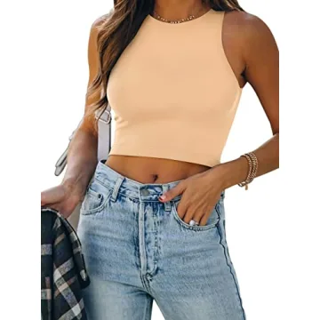 REORIA Women's Stylish High Neck Sleeveless Crop Top for All Occasions