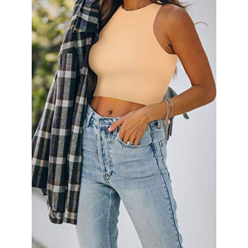 Stylish REORIA Sleeveless High Neck Cropped Tank Top