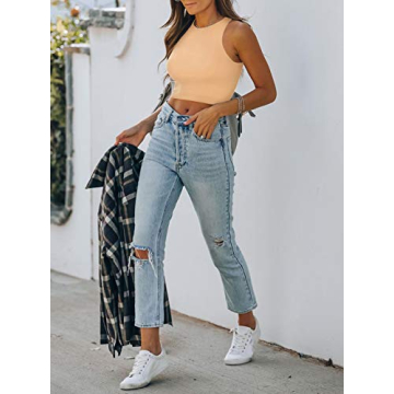 Stylish REORIA Sleeveless High Neck Cropped Tank Top