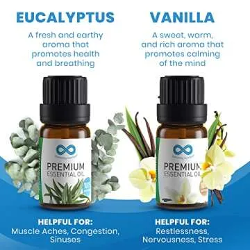 Everlasting Comfort Pure Essential Oils Set - Natural Aromatherapy Essential Oils for Diffuser, Humidifier, Home, Skin - Lavender, Geranium, Vanilla, Eucalyptus, Tea Tree, Sweet Orange Fragrance Kit