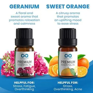 Everlasting Comfort Pure Essential Oils Set - Natural Aromatherapy Essential Oils for Diffuser, Humidifier, Home, Skin - Lavender, Geranium, Vanilla, Eucalyptus, Tea Tree, Sweet Orange Fragrance Kit