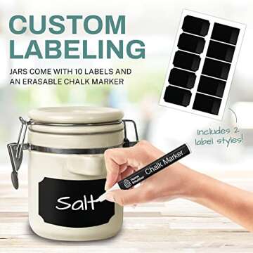 Home Intuition 4-Piece Ceramic Kitchen Canisters Set, Airtight Containers with Wooden Spoons Reusabl...