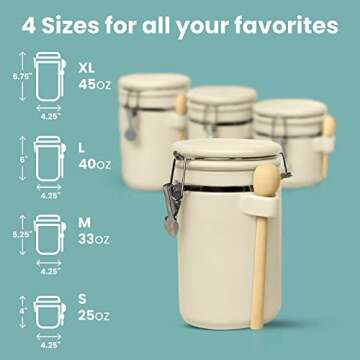 Home Intuition 4-Piece Ceramic Kitchen Canisters Set, Airtight Containers with Wooden Spoons Reusable Chalk Labels and Marker for Sugar, Coffee, Flour, Tea (Off White)
