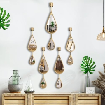 BAODANFU Wall Mirror Decorative Mirrors Mounted Decor Tear Drop Shape Gold for Bedroom Living Room E...