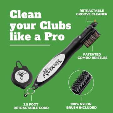 Frogger BrushPro Golf Club Cleaner with Ergonomic Grip and 2.5 ft. Retractable Cord, Orange - Sturdy...