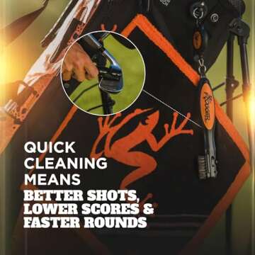 Frogger BrushPro Golf Club Cleaner with Ergonomic Grip and 2.5 ft. Retractable Cord, Orange - Sturdy Golf Club Brush and Groove Cleaner for Golfers