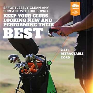 Frogger BrushPro Golf Club Cleaner with Ergonomic Grip and 2.5 ft. Retractable Cord, Orange - Sturdy Golf Club Brush and Groove Cleaner for Golfers