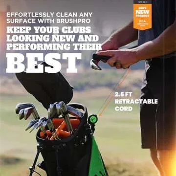 Frogger BrushPro Golf Club Cleaner with Ergonomic Grip and 2.5 ft. Retractable Cord, Orange - Sturdy Golf Club Brush and Groove Cleaner for Golfers