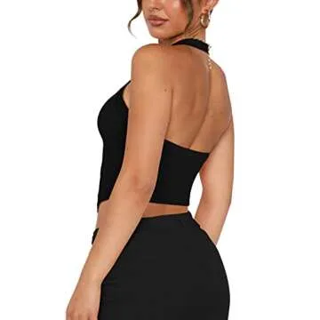 REORIA Double Lined Sexy Halter Tops for Women V Neck Sleeveless Camisole Y2K Trendy Going Out Corse...