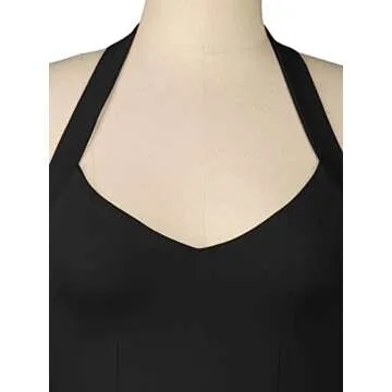 REORIA Double Lined Sexy Halter Tops for Women V Neck Sleeveless Camisole Y2K Trendy Going Out Corset Crop Tank Tops Black Large