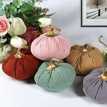 Ogrmar 6 Pack Fabric Artificial Pumpkins Set Corduroy Fabric Decoration Pumpkins Lifelike Harvest Pu...
