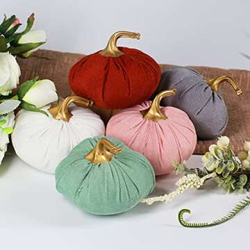 Ogrmar 6 Pack Fabric Artificial Pumpkins Set Corduroy Fabric Decoration Pumpkins Lifelike Harvest Pumpkins for Halloween Fall Harvest Festival, Thanksgiving Decoration
