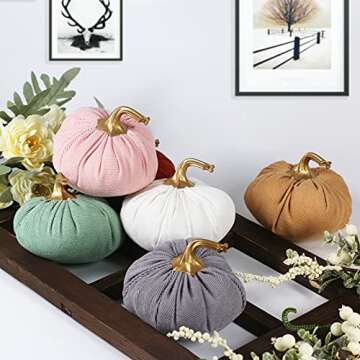 Ogrmar 6 Pack Fabric Artificial Pumpkins Set Corduroy Fabric Decoration Pumpkins Lifelike Harvest Pumpkins for Halloween Fall Harvest Festival, Thanksgiving Decoration