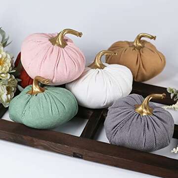 Ogrmar 6 Pack Fabric Artificial Pumpkins Set Corduroy Fabric Decoration Pumpkins Lifelike Harvest Pumpkins for Halloween Fall Harvest Festival, Thanksgiving Decoration