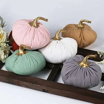 Ogrmar 6 Pack Fabric Artificial Pumpkins Set Corduroy Fabric Decoration Pumpkins Lifelike Harvest Pumpkins for Halloween Fall Harvest Festival, Thanksgiving Decoration