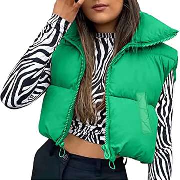 Yuemengxuan Women Cotton Padded Vest Ladies Sleeveless Crop Vest Y2k Fashion Puffer Button Down Shor...