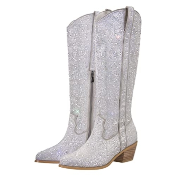 MissHeel Sparkly Rhinestone Cowboy Boots for Women
