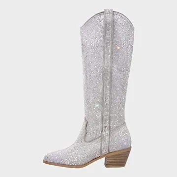 MissHeel Sparkly Rhinestone Cowboy Boots for Women