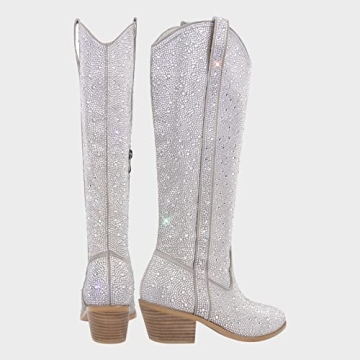 MissHeel Sparkly Rhinestone Cowboy Boots for Women
