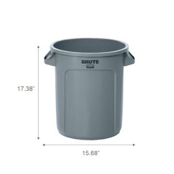 Rubbermaid Commercial Products BRUTE Heavy-Duty Round Trash Can - 10-Gallon Gray Outdoor Waste Conta...