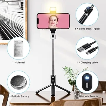 All-in-One Selfie Stick Tripod with LED Light & Remote