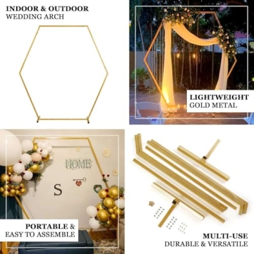 Elegant 8FT Gold Hexagonal Wedding Arch for Celebrations