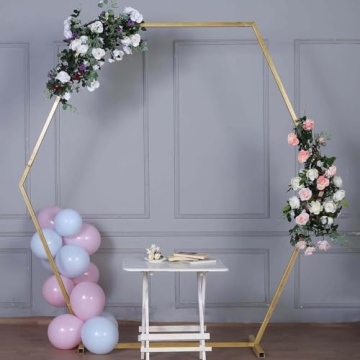 Elegant 8FT Gold Hexagonal Wedding Arch for Celebrations