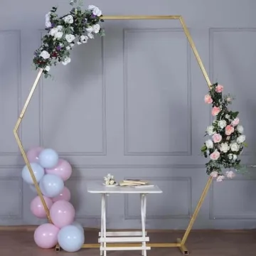 Elegant 8FT Gold Hexagonal Wedding Arch for Celebrations