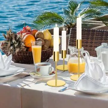 6pcs Gold Color Candlestick Holders Metal Candle Holders for Candlesticks Tall Taper Candle Holders for Home Deco, Wedding,Dinner,Christmas Party, Fits 3/4 inch Thick Candle&Led Candles (Gold)