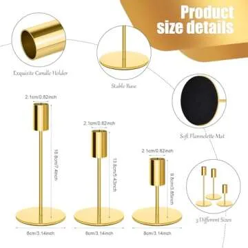 6pcs Gold Color Candlestick Holders Metal Candle Holders for Candlesticks Tall Taper Candle Holders for Home Deco, Wedding,Dinner,Christmas Party, Fits 3/4 inch Thick Candle&Led Candles (Gold)