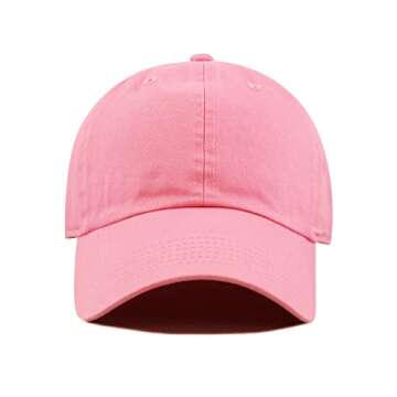 The Hat Depot Kids Washed Low Profile Cotton and Denim Plain Baseball Cap Hat (2-5 yrs, Light Pink)