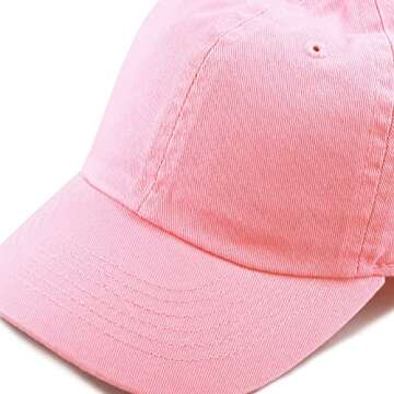 The Hat Depot Kids Washed Low Profile Cotton and Denim Plain Baseball Cap Hat (2-5 yrs, Light Pink)