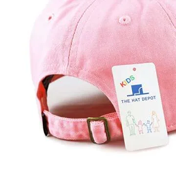 The Hat Depot Kids Washed Low Profile Cotton and Denim Plain Baseball Cap Hat (2-5 yrs, Light Pink)
