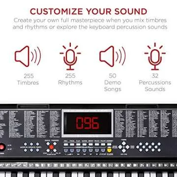 Best Choice Products 61-Key Beginners Electronic Keyboard Piano Set w/LED Screen, Lighted Keys, Recorder, 3 Teaching Modes, H-Stand, Stool, Headphones (Black)