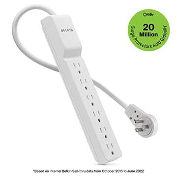 Belkin Surge Protector Power Strip - 6 AC Multiple Outlets - Flat Rotating Plug, 8ft Long Heavy-Duty...