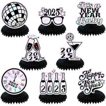 2025 Happy New Year's Eve Party Centerpiece for Table, 8 Pcs New Year's Table Decorations 2025 Iride...