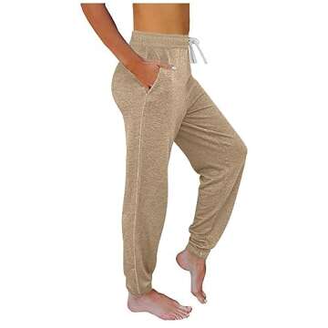 SMIDOW of The Womens Baggy Sweatpants with Pockets Drawstring Elastic Waist Cropped Jogger Running Pants Comfy Lounge Capris Women Workout pantsKhaki