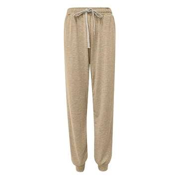 SMIDOW of The Womens Baggy Sweatpants with Pockets Drawstring Elastic Waist Cropped Jogger Running Pants Comfy Lounge Capris Women Workout pantsKhaki
