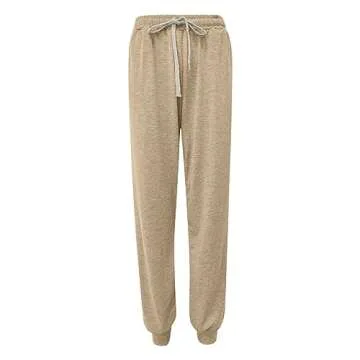 SMIDOW of The Womens Baggy Sweatpants with Pockets Drawstring Elastic Waist Cropped Jogger Running Pants Comfy Lounge Capris Women Workout pantsKhaki