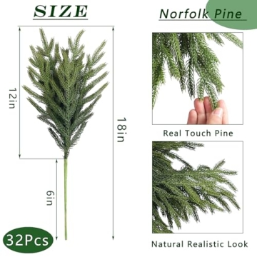 32 Pcs Real Touch Norfolk Pine Branches for Home Decor