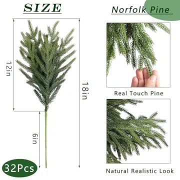 32 Pcs Real Touch Norfolk Pine Branches for Home Decor