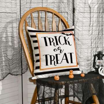 AVOIN Halloween Watercolor Stripes Trick or Treat Throw Pillow Cover, 12 x 20 Inch Bat Cushion Case Decoration for Sofa Couch Black