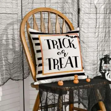 AVOIN Halloween Watercolor Stripes Trick or Treat Throw Pillow Cover, 12 x 20 Inch Bat Cushion Case Decoration for Sofa Couch Black